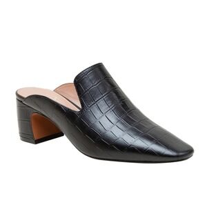 LINEA PAOLO Womens Giselle Croco Embossed Leather Mules Size 8 Black‎ Crocodile